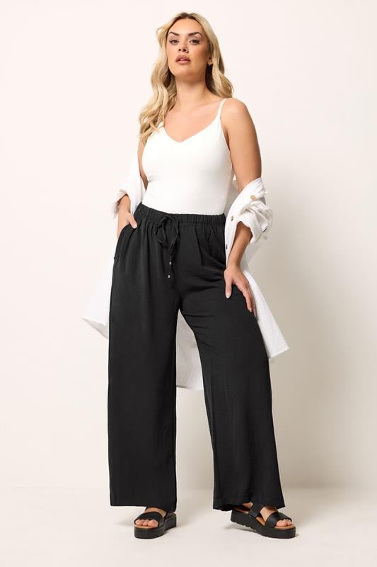 YOURS Plus Size Black Twill Wide Leg Trousers | Yours Clothing 1