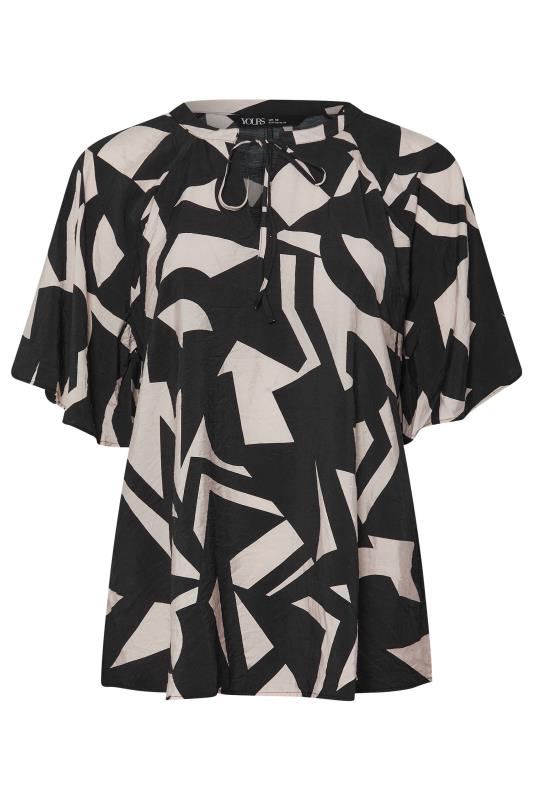 YOURS Plus Size Black Abstract Print Tie Neck Blouse | Yours Clothing  5