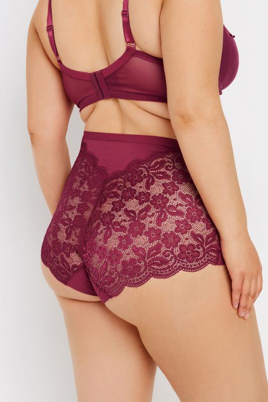 YOURS 3 PACK Plus Size Red & Purple Lace Back High Waisted Knickers | Yours Clothing 6