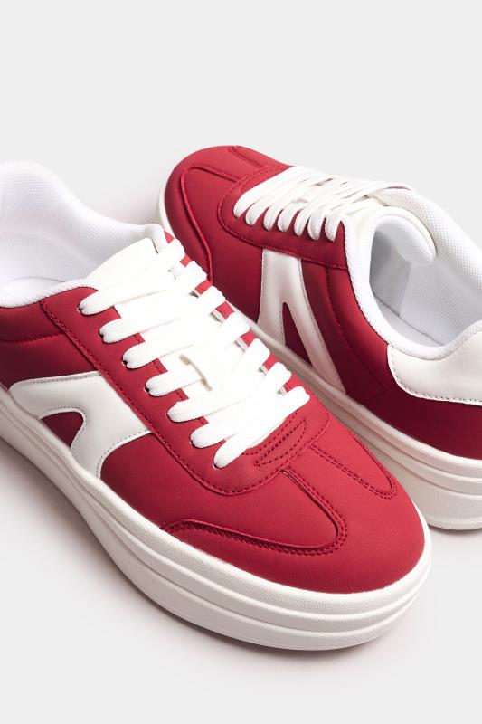 Red Retro Platform Trainers In Wide E Fit | Yours Clothing  5