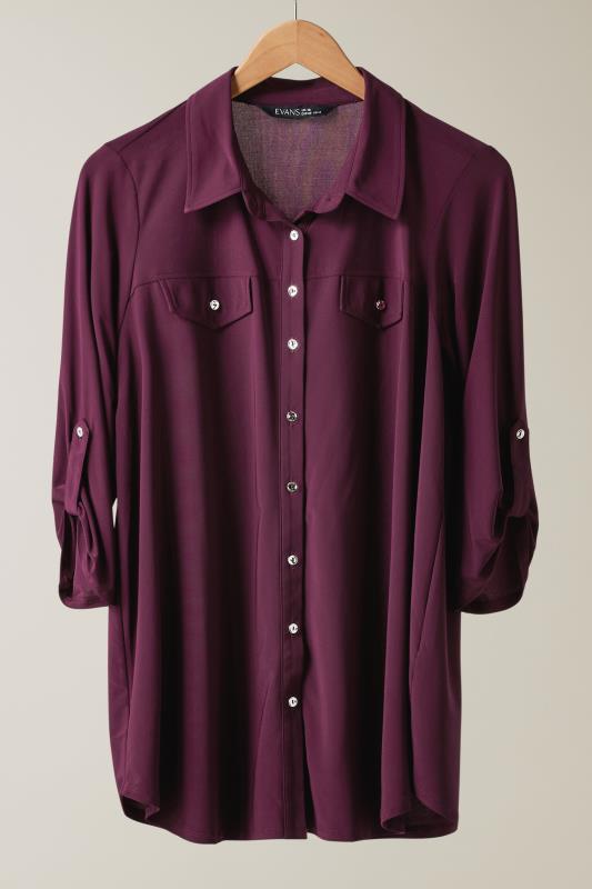 EVANS Plus Size Burgundy Red Tab Sleeve Blouse | Evans  5