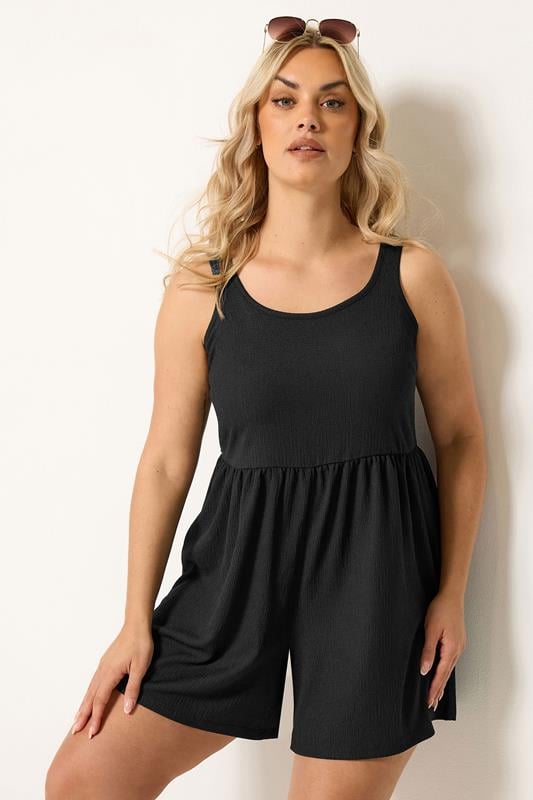  YOURS Curve Black Smock Textured Playsuit