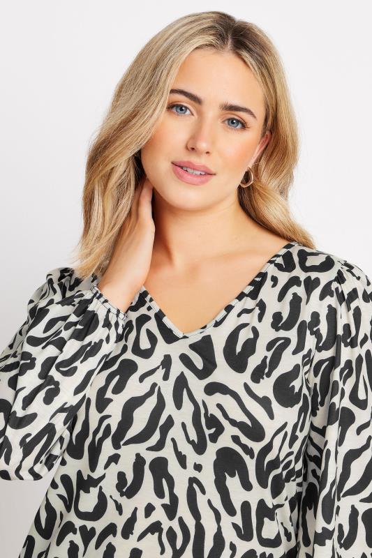 M&Co Ivory White Animal Print Long Sleeve V-Neck Top | M&Co 5