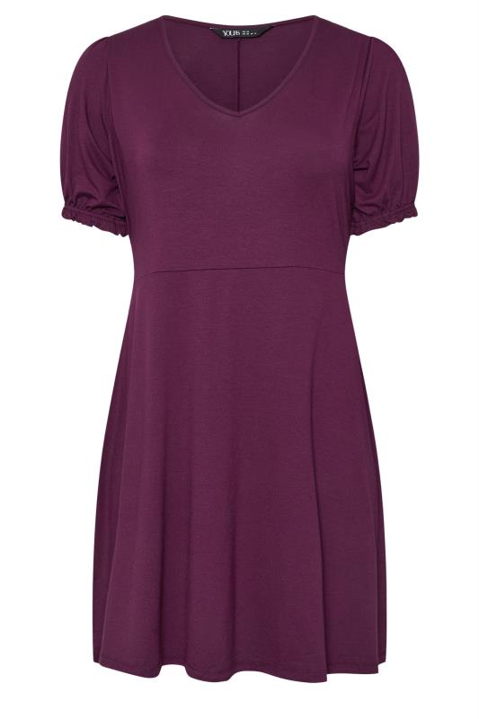 YOURS Plus Size Burgundy Red Puff Sleeve Mini Dress | Yours Clothing 5