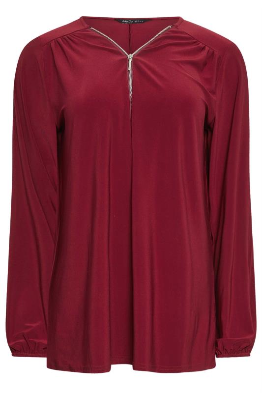 M&Co Burgundy Red Zip Front Bellow Sleeve Top | M&Co 5