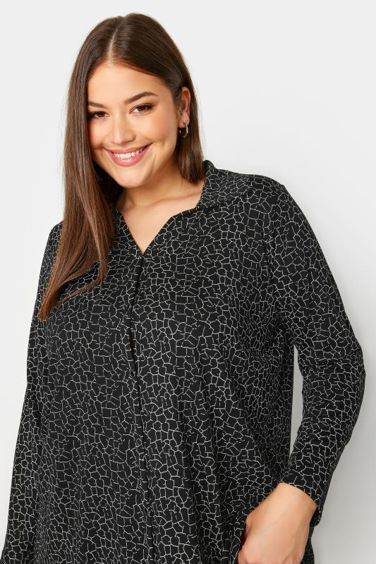 YOURS Plus Size Black & White Abstract Print Button Shirt | Yours Clothing 4