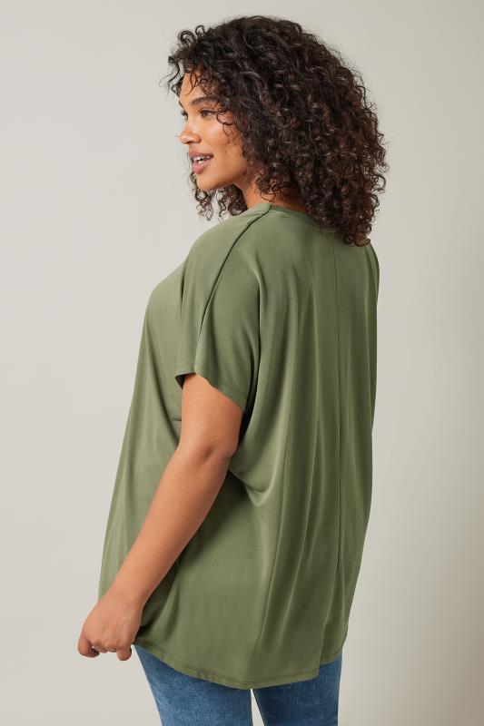 EVANS Plus Size Khaki Green Pleat Front Modal Rich Top | Evans 3