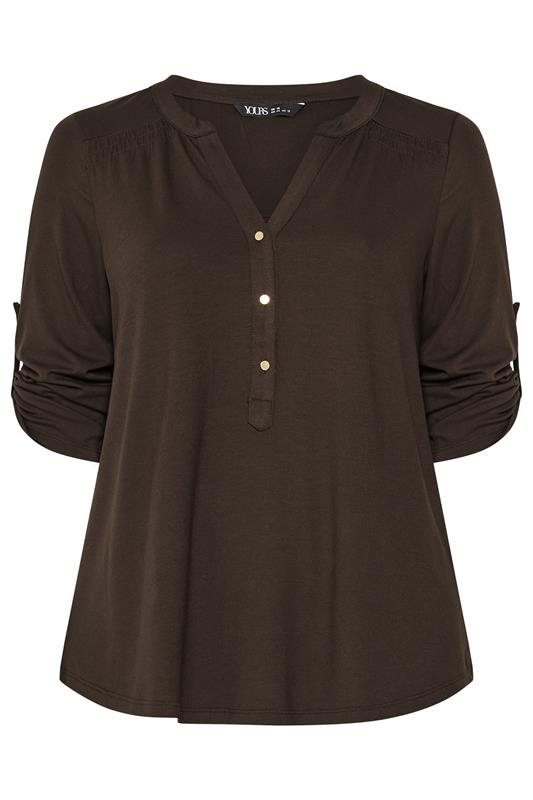 YOURS Plus Size Brown Placket Top | Yours Clothing 5