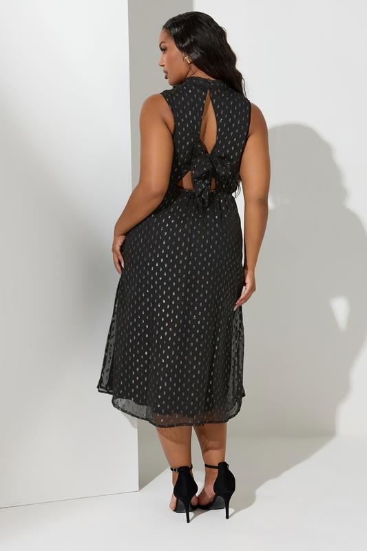 YOURS LONDON Plus Size Black Metallic Dobby Halter Neck Dress | Yours Clothing  2