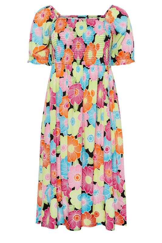 YOURS Plus Size Pink & Blue Floral Print Shirred Maxi Dress | Yours Clothing 7