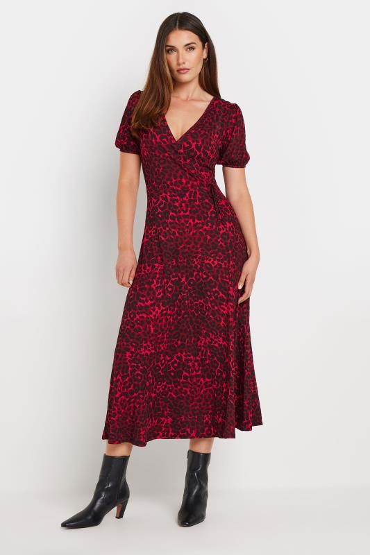 LTS Tall Women's Burgundy Red Leopard Print Wrap Midi Dress | Long Tall Sally 1