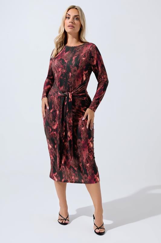 LIMITED COLLECTION Curve Red Snake Print Tie Front Dress