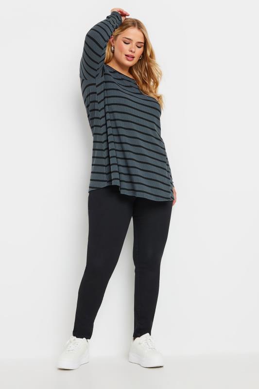 YOURS Plus Size Charcoal Grey Stripe Long Sleeve Swing Top | Yours Clothing 2