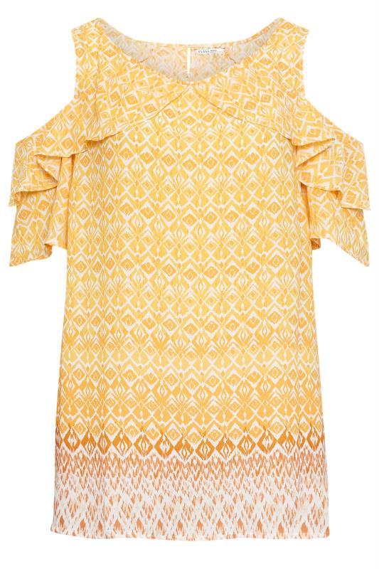 City Chic Yellow Aztec Print Frill Cold Shoulder Top 5