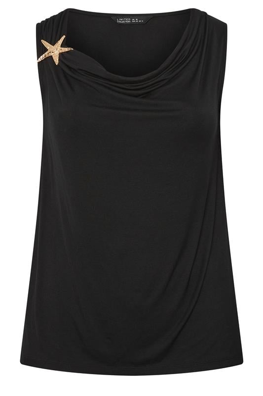 LIMITED COLLECTION Plus Size Black Drape Starfish Detail Top | Yours Clothing 5
