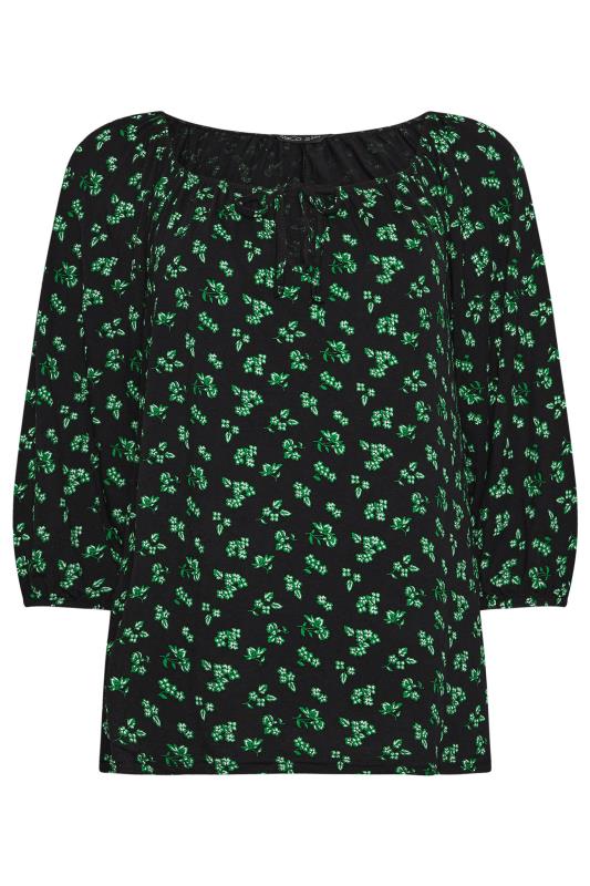 M&Co Black & Green Ditsy Print Tie Neck Top | M&Co 5