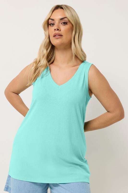  YOURS Curve Blue V-Neck Basic Vest Top