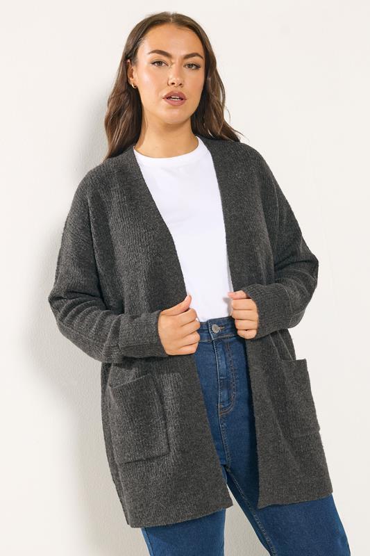 Plus Size  YOURS Curve Charcoal Grey Soft Touch Knitted Cardigan