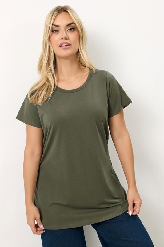  YOURS Curve Khaki Green Core T-Shirt