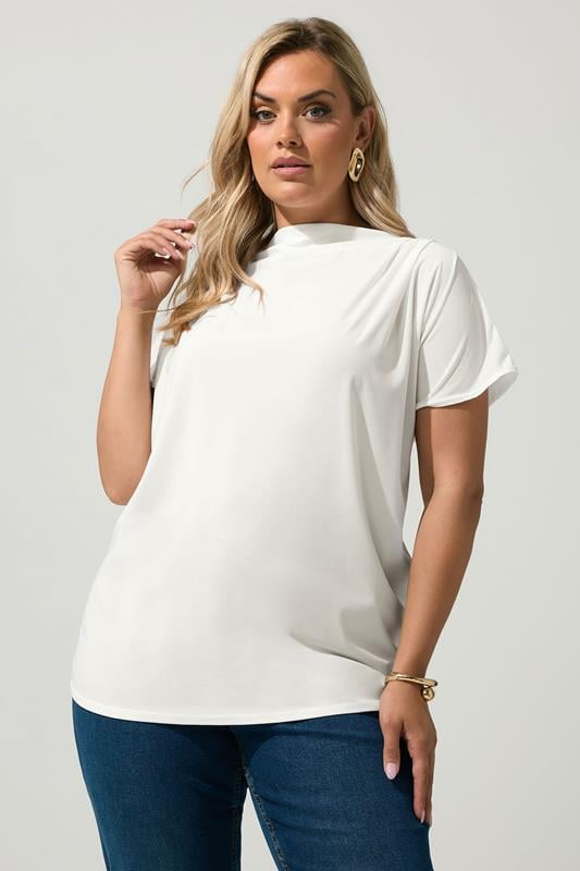  YOURS LONDON Curve White Pleated Shoulder Top