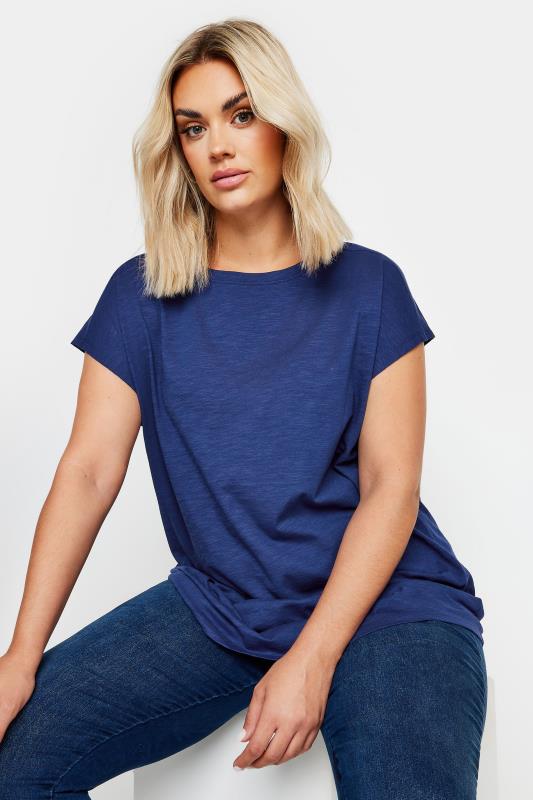 YOURS Plus Size Blue Crew Neck T-Shirt | Yours Clothing 2