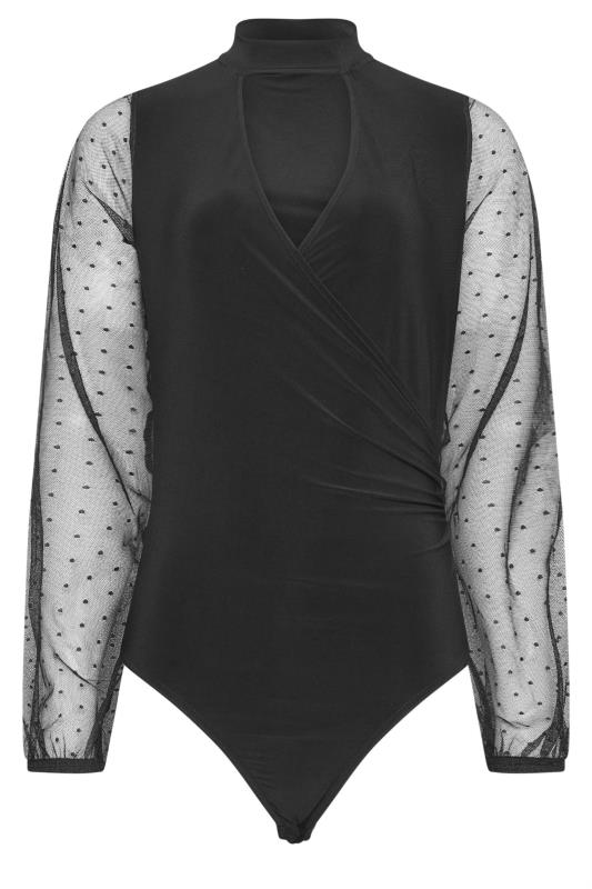 LTS Tall Womens Black Mesh High Neck Wrap Bodysuit | Long Tall Sally 5