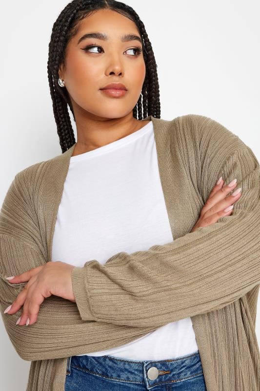 YOURS Plus Size Beige Brown Longline Ribbed Cardigan | Yours Clothing 4