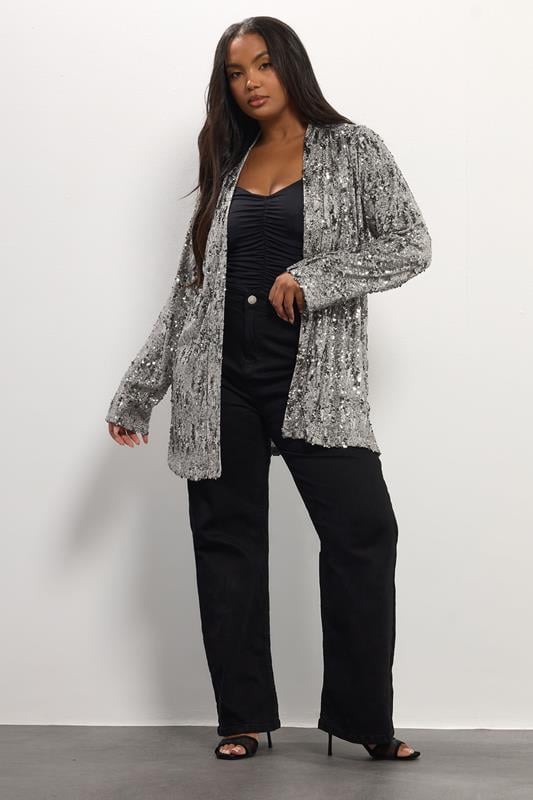 YOURS Plus Size Silver Sequin Kimono | Yours Clothing 1