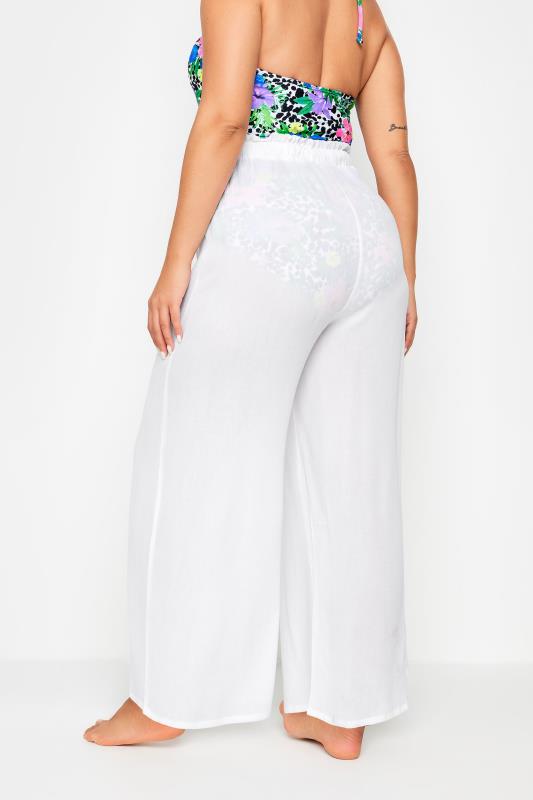 Plus Size White Wide Leg Beach Trousers | Yours Clothing 4