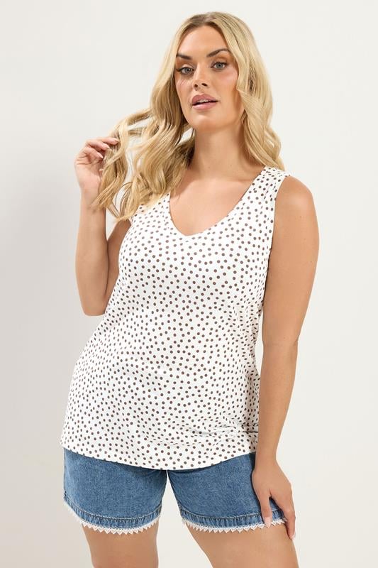  YOURS Curve Ivory White Polka Dot Vest Top