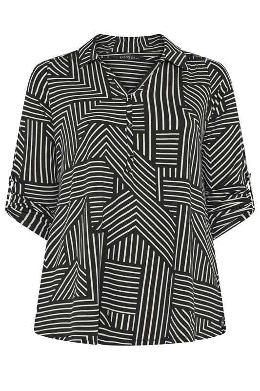  EVANS Curve Black Abstract Stipe Blouse