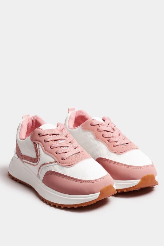 White & Pink Contrast Chunky Trainers In Wide E Fit | Yours Clothing 2