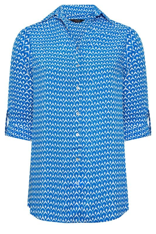 YOURS Plus Size Blue Geometric Print Button Through Shirt | Yours Clothing 5