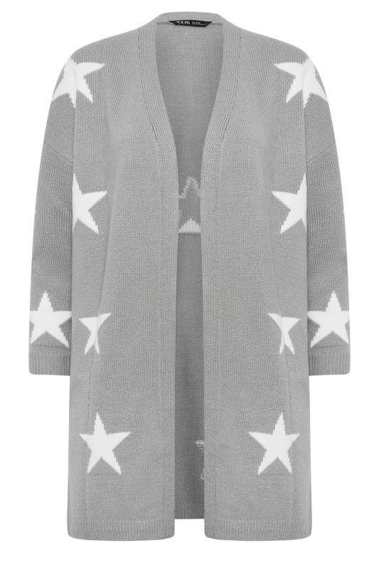 YOURS Plus Size Grey Star Print Longline Cardigan | Yours Clothing 5