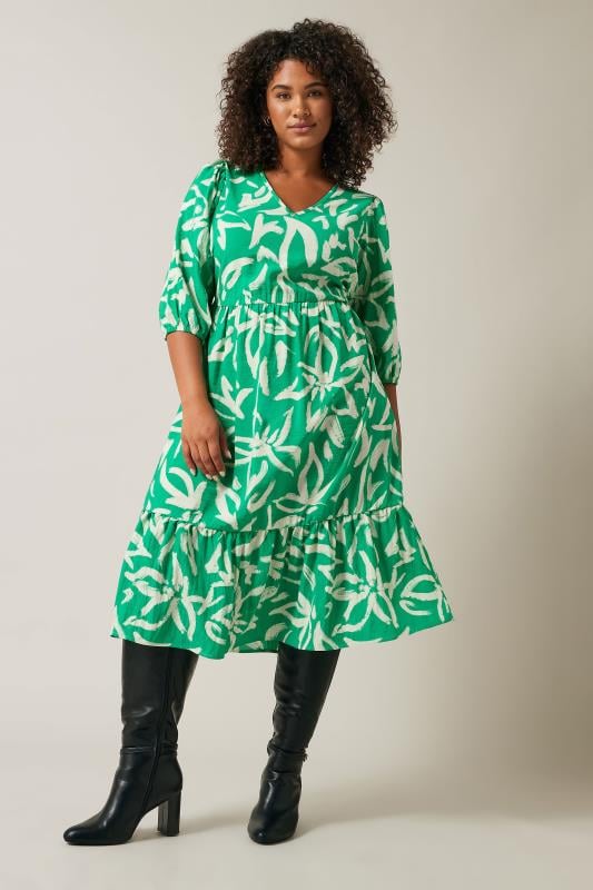 Plus Size  EVANS Curve Green Abstract Print Midaxi Dress