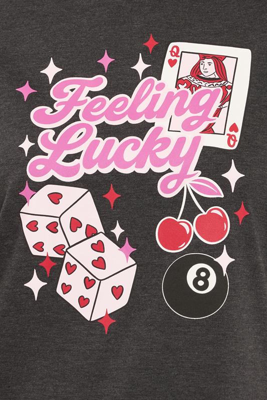 YOURS Plus Size Grey 'Feeling Lucky' Slogan Wide Leg Pyjama Set | Yours Clothing 4