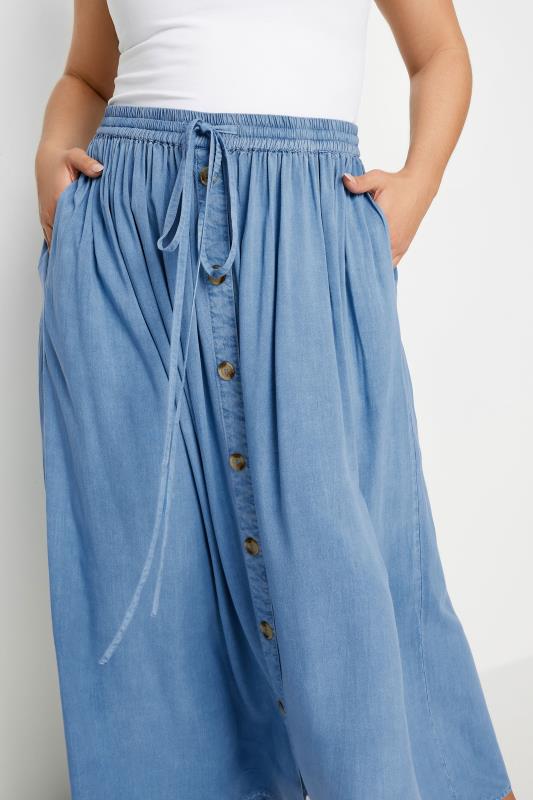 YOURS Plus Size Blue Chambray Button Front Maxi Skirt | Yours Clothing 4