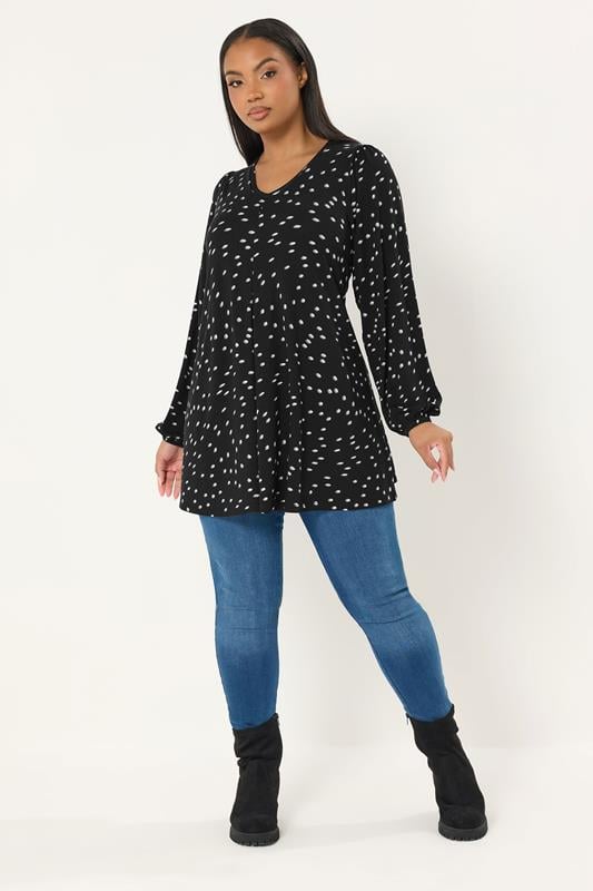 YOURS Plus Size Black Polka Dot Pleat Front Top | Yours Clothing 1