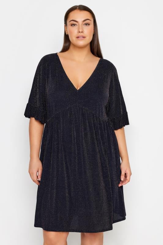 YOURS Plus Size Black Lace Sequin Embellished Swing Dress