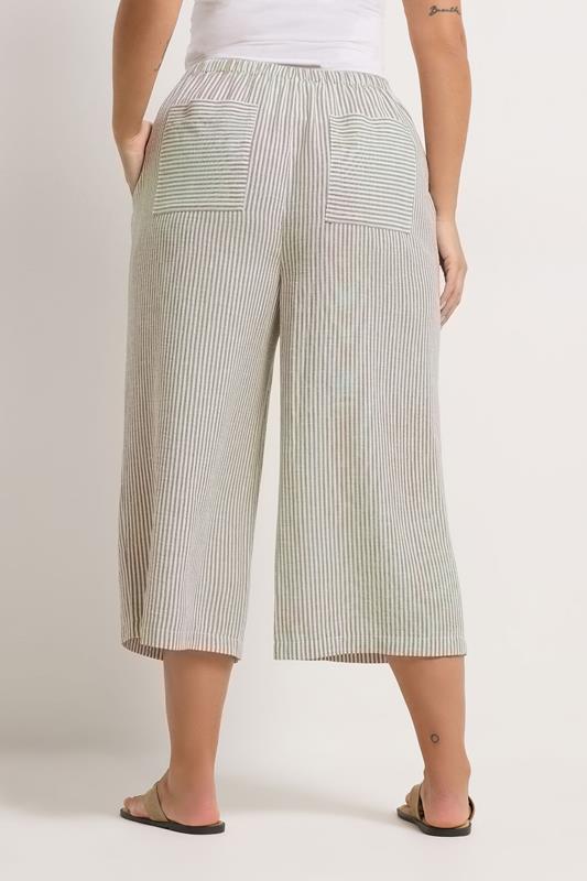 YOURS Plus Size Natural Brown Stripe Linen Look Cropped Trousers | Yours Clothing 4
