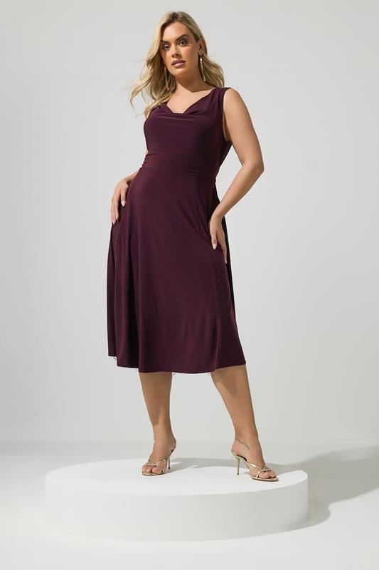  YOURS LONDON Curve Dark Purple Drape Front Midi Dress