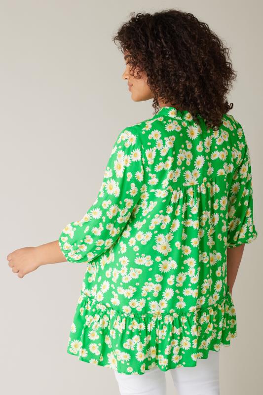 EVANS Plus Size Green Floral Tie Neck Blouse | Evans  3