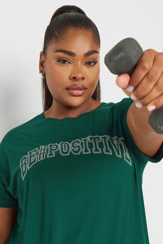 YOURS ACTIVE Plus Size Green 'Be Positive' Slogan Top | Yours Clothing 5