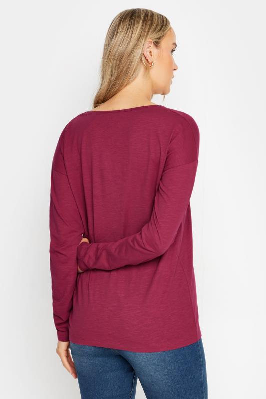 LTS Tall Burgundy Red V-Neck Long Sleeve Cotton T-Shirt | Long Tall Sally 3