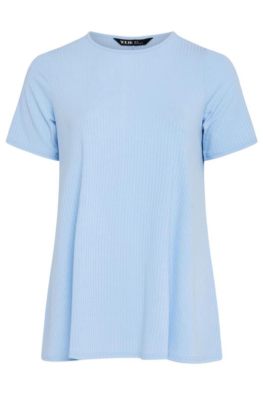 YOURS Plus Size Light Blue Short Sleeve Ribbed T-Shirt | Yours Clothing  5