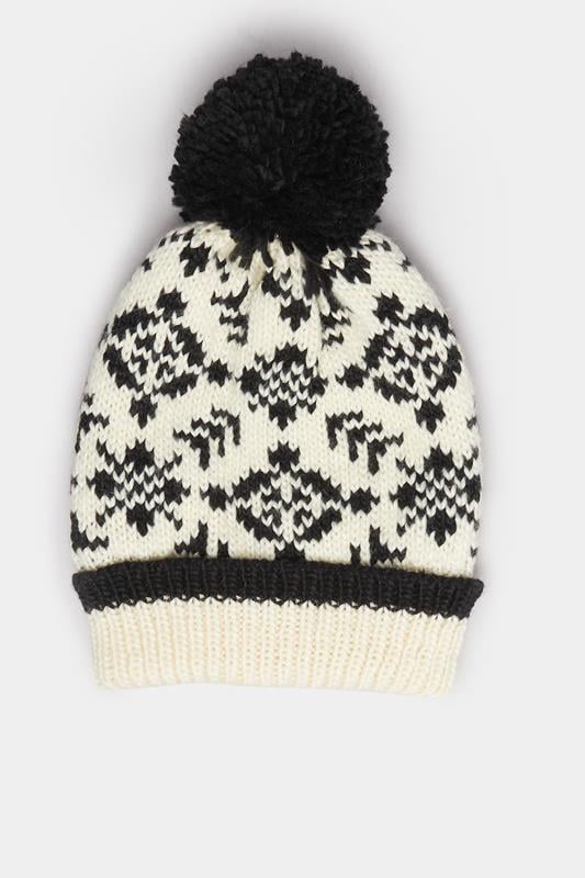  Yours Ivory White Fairisle Pom Pom Bobble Hat