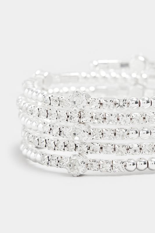 Silver Tone Diamante Wrap Stretch Bracelet | Yours Clothing 2