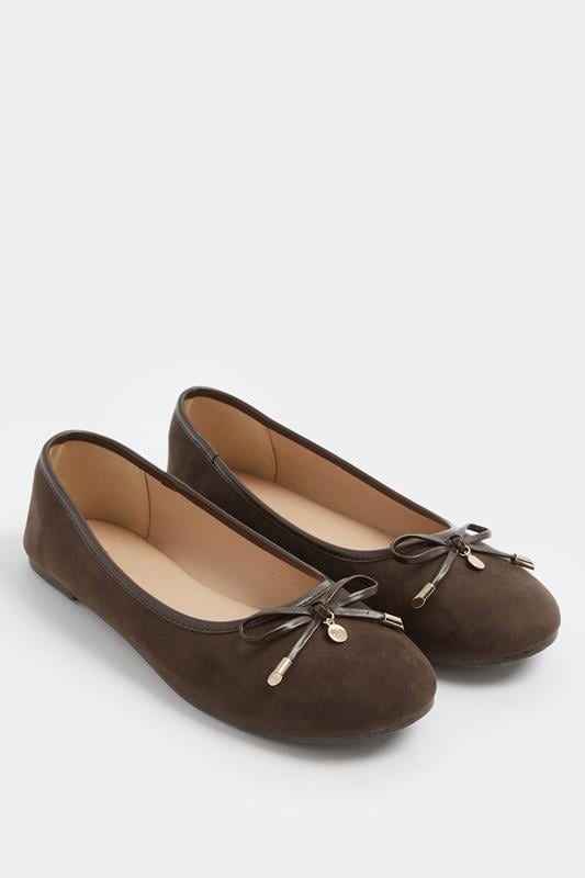 LTS Dark Brown Faux Suede Ballerina Pumps In Standard Fit