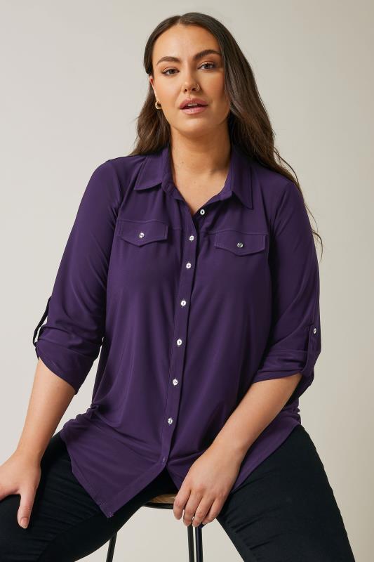 EVANS Plus Size Purple Tab Sleeve Blouse | Evans  1