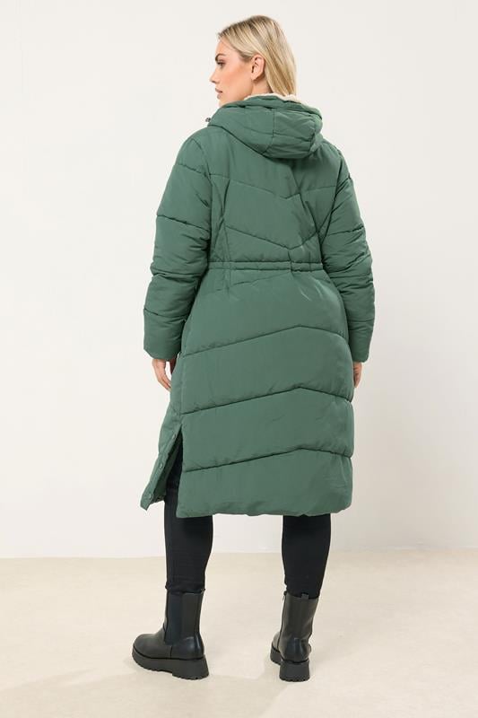 YOURS Plus Size Green Borg Hooded Padded Maxi Coat | Yours Clothing 2